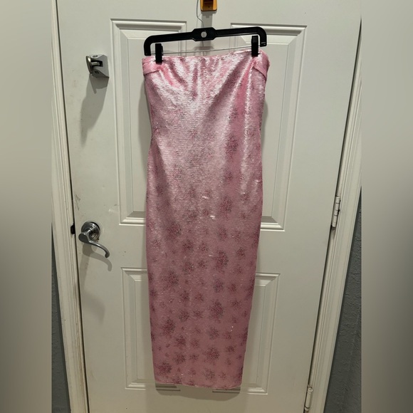 LoveShackFancy Stasia Sequin Dress Pink Strapless Evening Cocktail Party Sz 8 - Picture 4 of 7